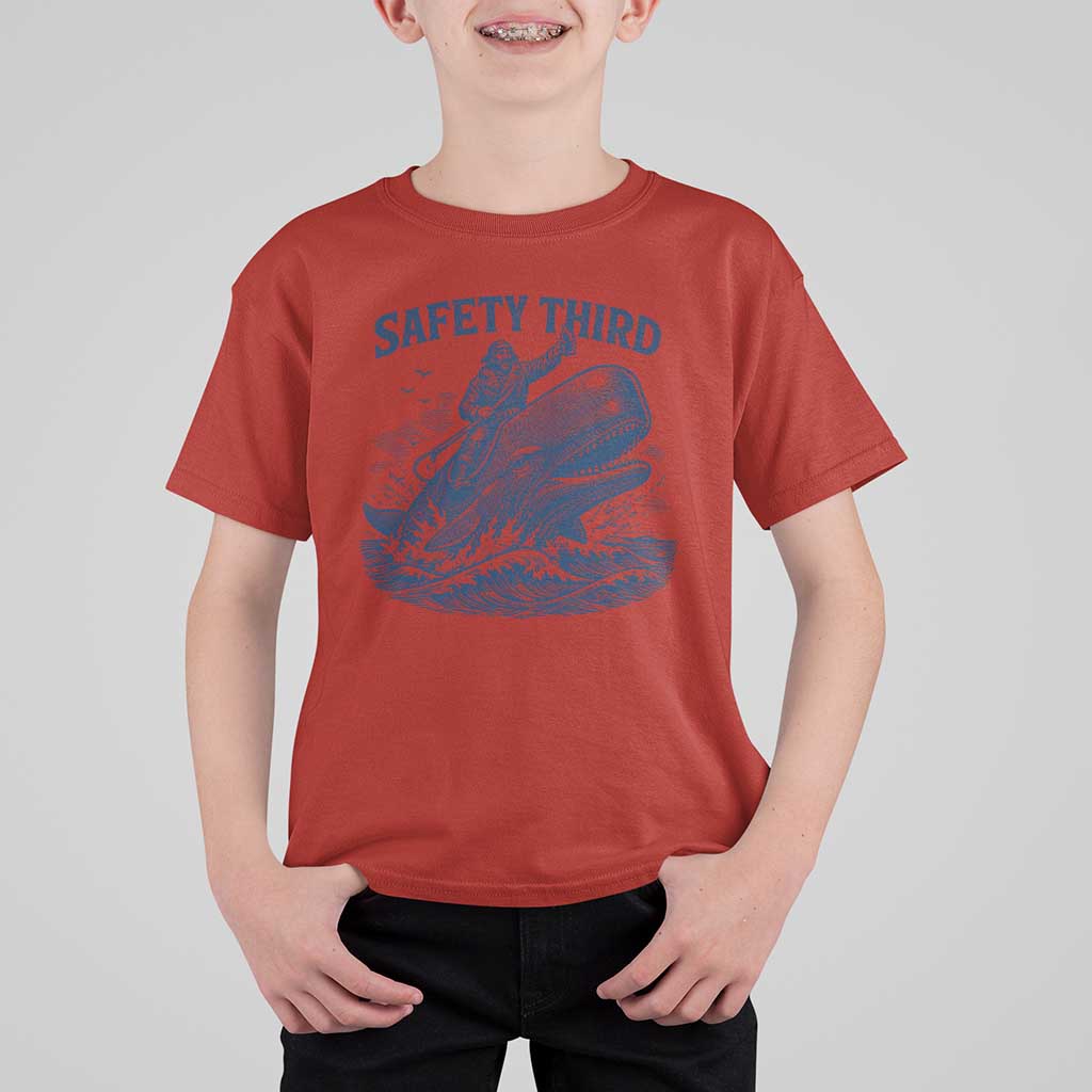 Funny Safety Third Captain Riding Sperm Whale T Shirt For Kid Vintage Nautical Ocean Fishing Humor