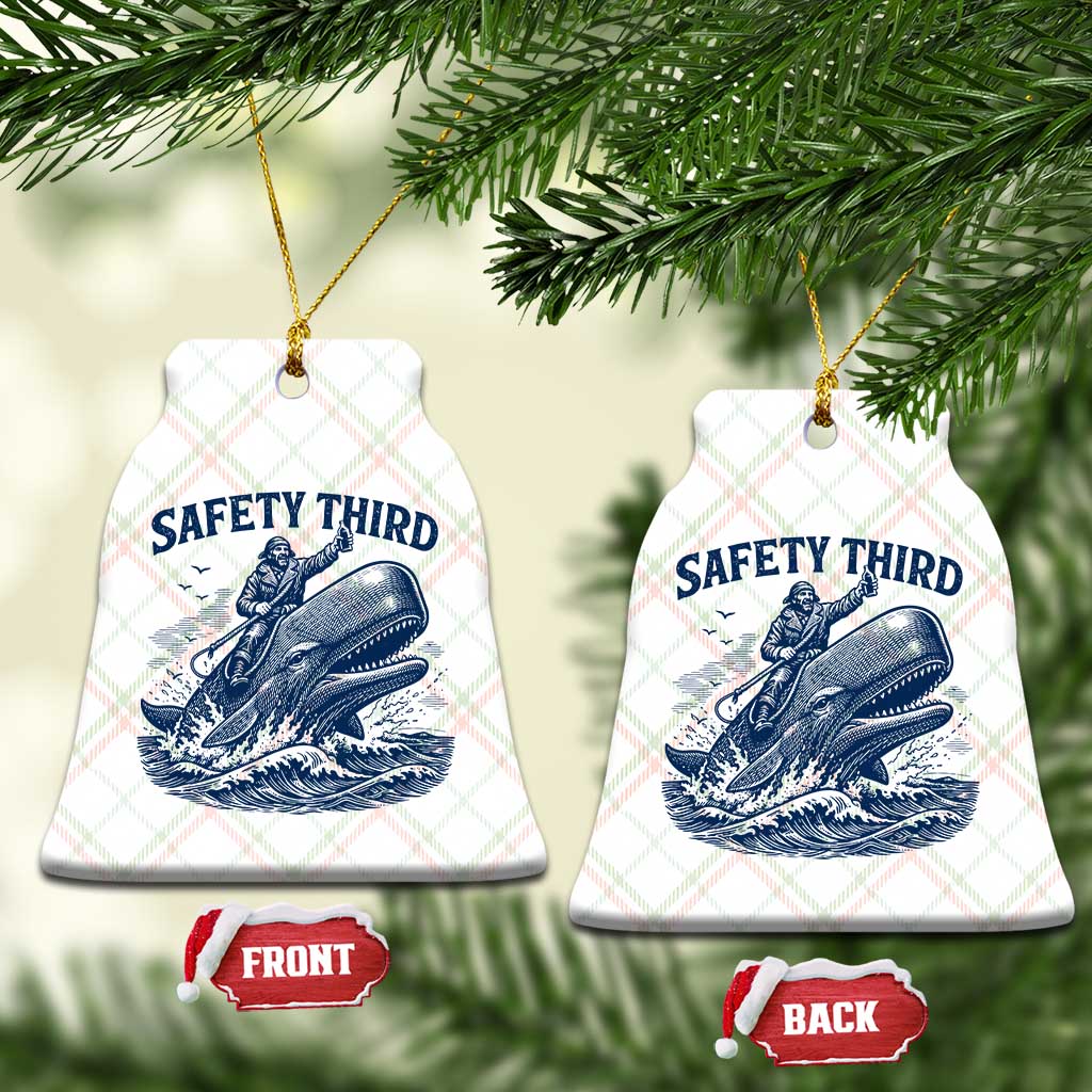Funny Safety Third Captain Riding Sperm Whale Ceramic Ornament Vintage Nautical Ocean Fishing Humor