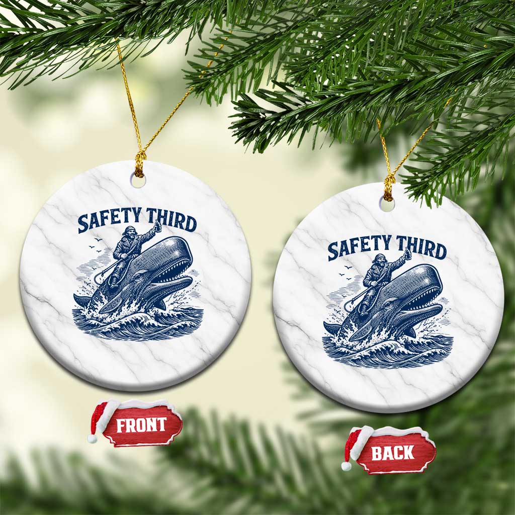 Funny Safety Third Captain Riding Sperm Whale Ceramic Ornament Vintage Nautical Ocean Fishing Humor