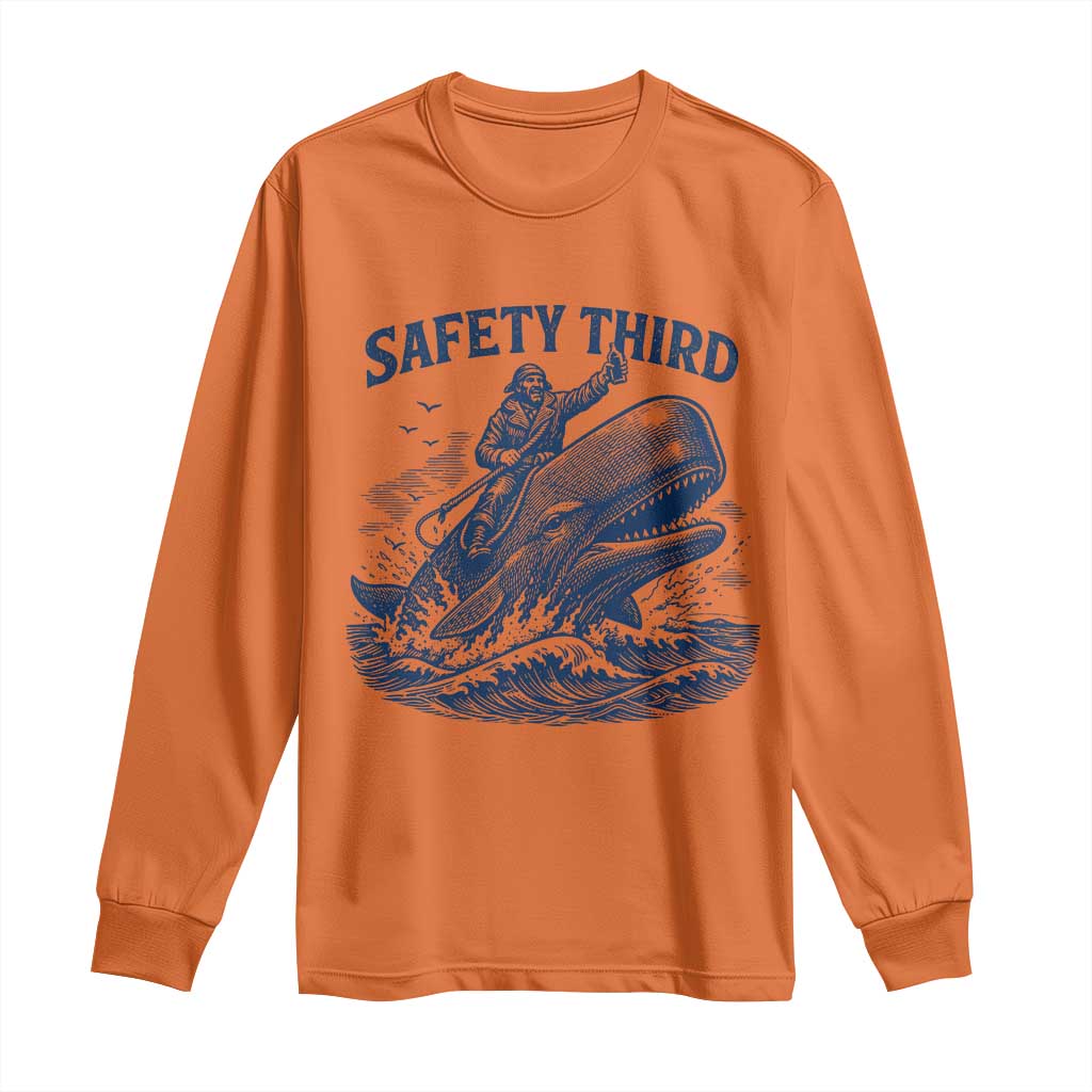 Funny Safety Third Captain Riding Sperm Whale Long Sleeve Shirt Vintage Nautical Ocean Fishing Humor