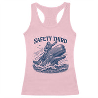 Funny Safety Third Captain Riding Sperm Whale Racerback Tank Top Vintage Nautical Ocean Fishing Humor