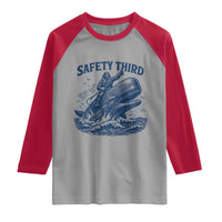 Funny Safety Third Captain Riding Sperm Whale Raglan Shirt Vintage Nautical Ocean Fishing Humor