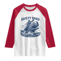 Funny Safety Third Captain Riding Sperm Whale Raglan Shirt Vintage Nautical Ocean Fishing Humor