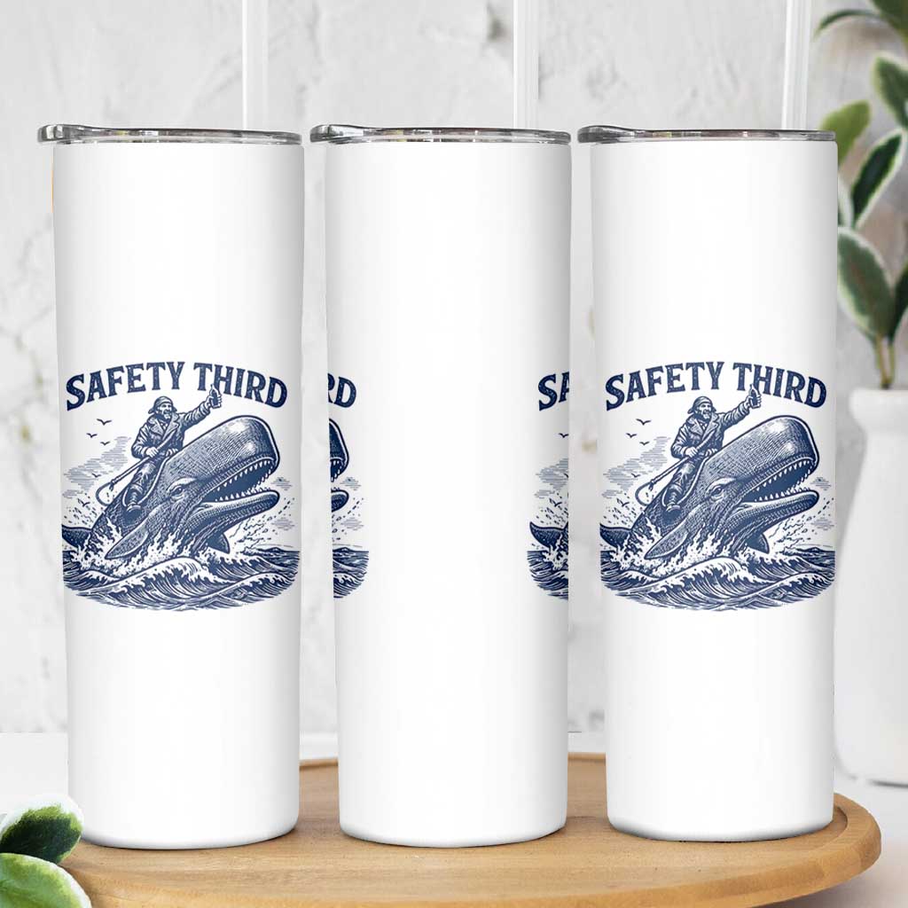 Funny Safety Third Captain Riding Sperm Whale Skinny Tumbler Vintage Nautical Ocean Fishing Humor