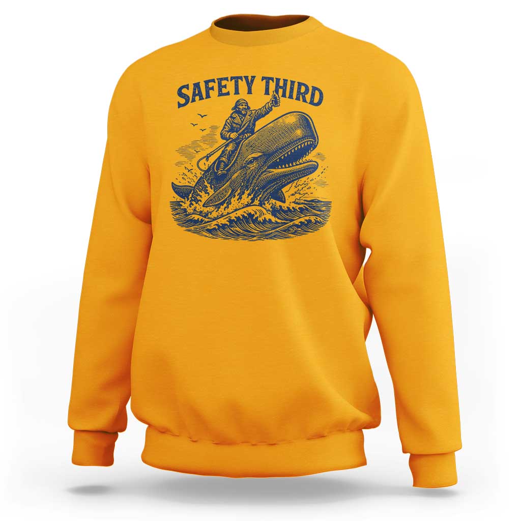 Funny Safety Third Captain Riding Sperm Whale Sweatshirt Vintage Nautical Ocean Fishing Humor