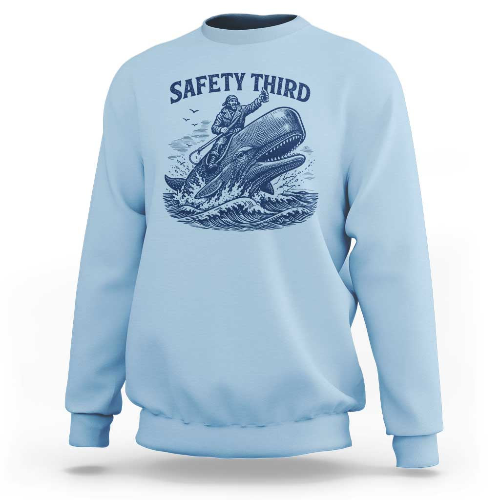 Funny Safety Third Captain Riding Sperm Whale Sweatshirt Vintage Nautical Ocean Fishing Humor