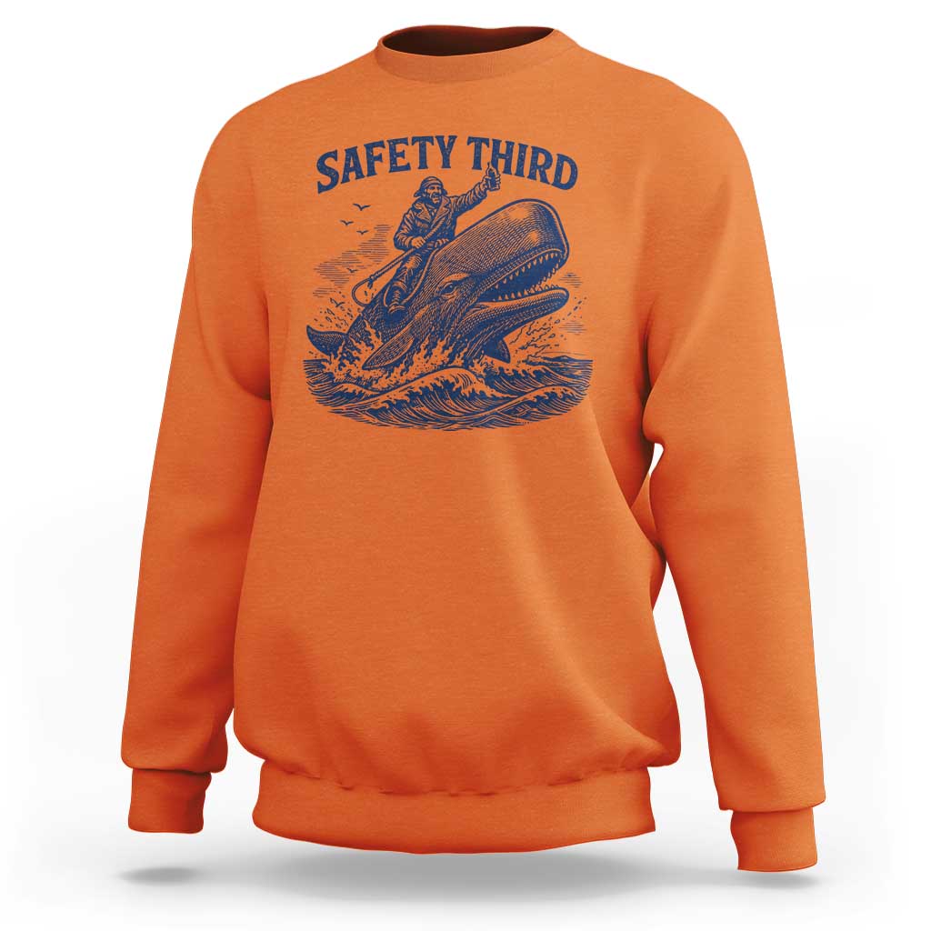 Funny Safety Third Captain Riding Sperm Whale Sweatshirt Vintage Nautical Ocean Fishing Humor