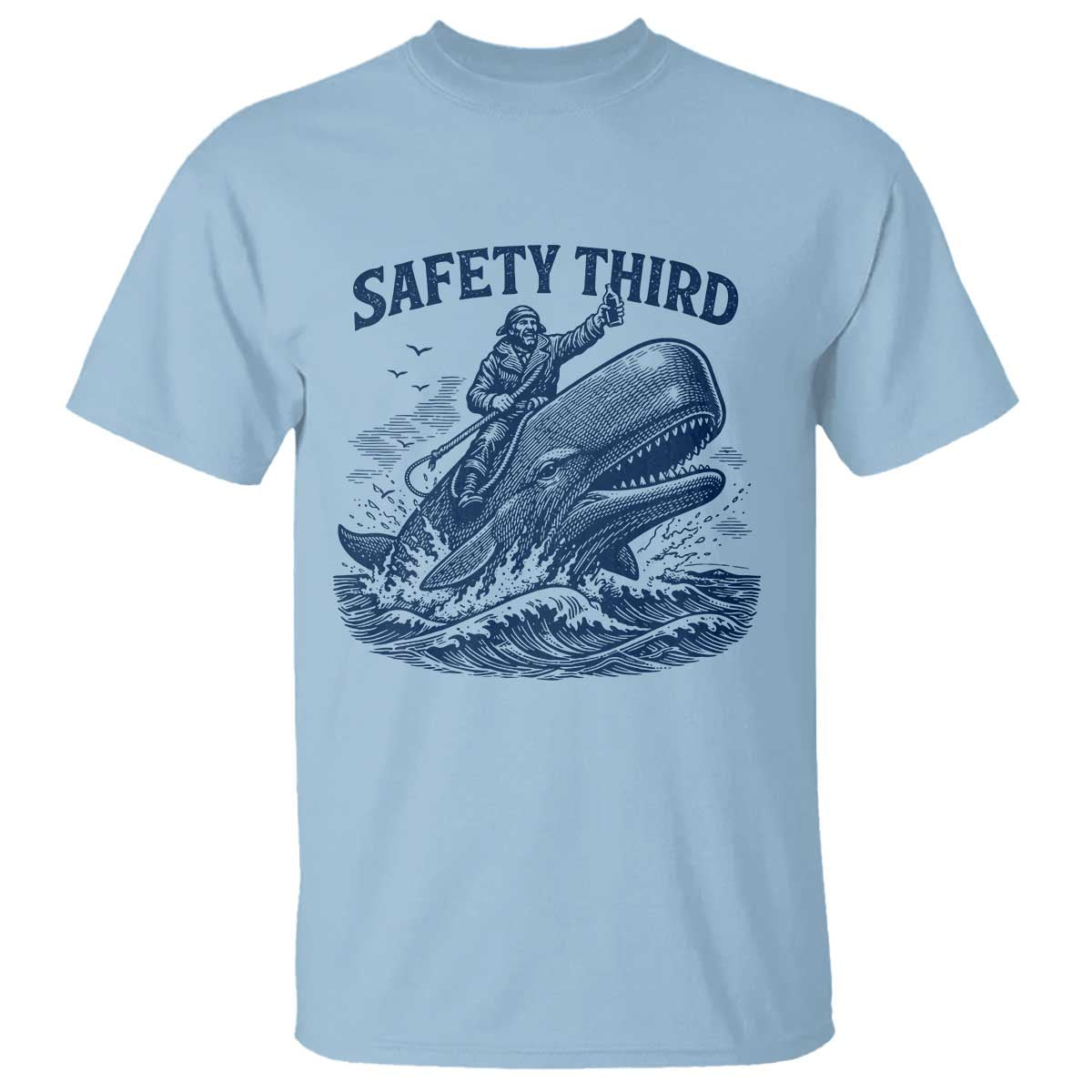 Funny Safety Third Captain Riding Sperm Whale T Shirt Vintage Nautical Ocean Fishing Humor