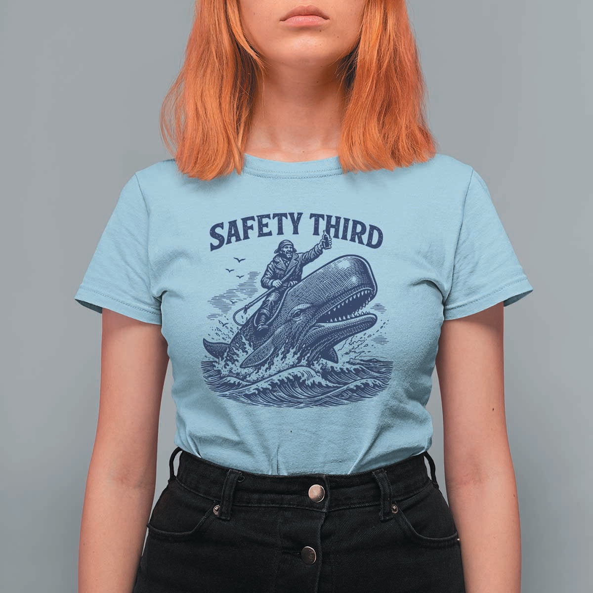 Funny Safety Third Captain Riding Sperm Whale T Shirt For Women Vintage Nautical Ocean Fishing Humor