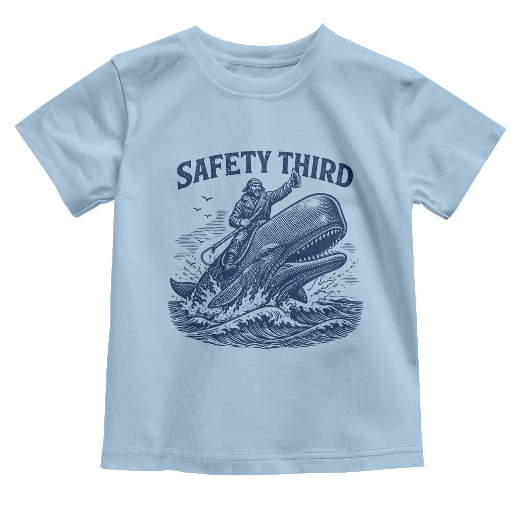 Funny Safety Third Captain Riding Sperm Whale Toddler T Shirt Vintage Nautical Ocean Fishing Humor
