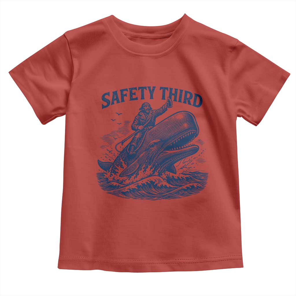 Funny Safety Third Captain Riding Sperm Whale Toddler T Shirt Vintage Nautical Ocean Fishing Humor