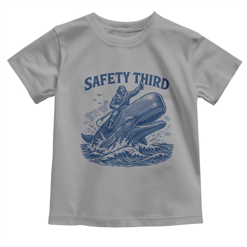 Funny Safety Third Captain Riding Sperm Whale Toddler T Shirt Vintage Nautical Ocean Fishing Humor