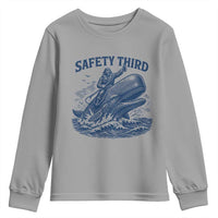 Funny Safety Third Captain Riding Sperm Whale Youth Sweatshirt Vintage Nautical Ocean Fishing Humor
