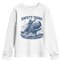 Funny Safety Third Captain Riding Sperm Whale Youth Sweatshirt Vintage Nautical Ocean Fishing Humor