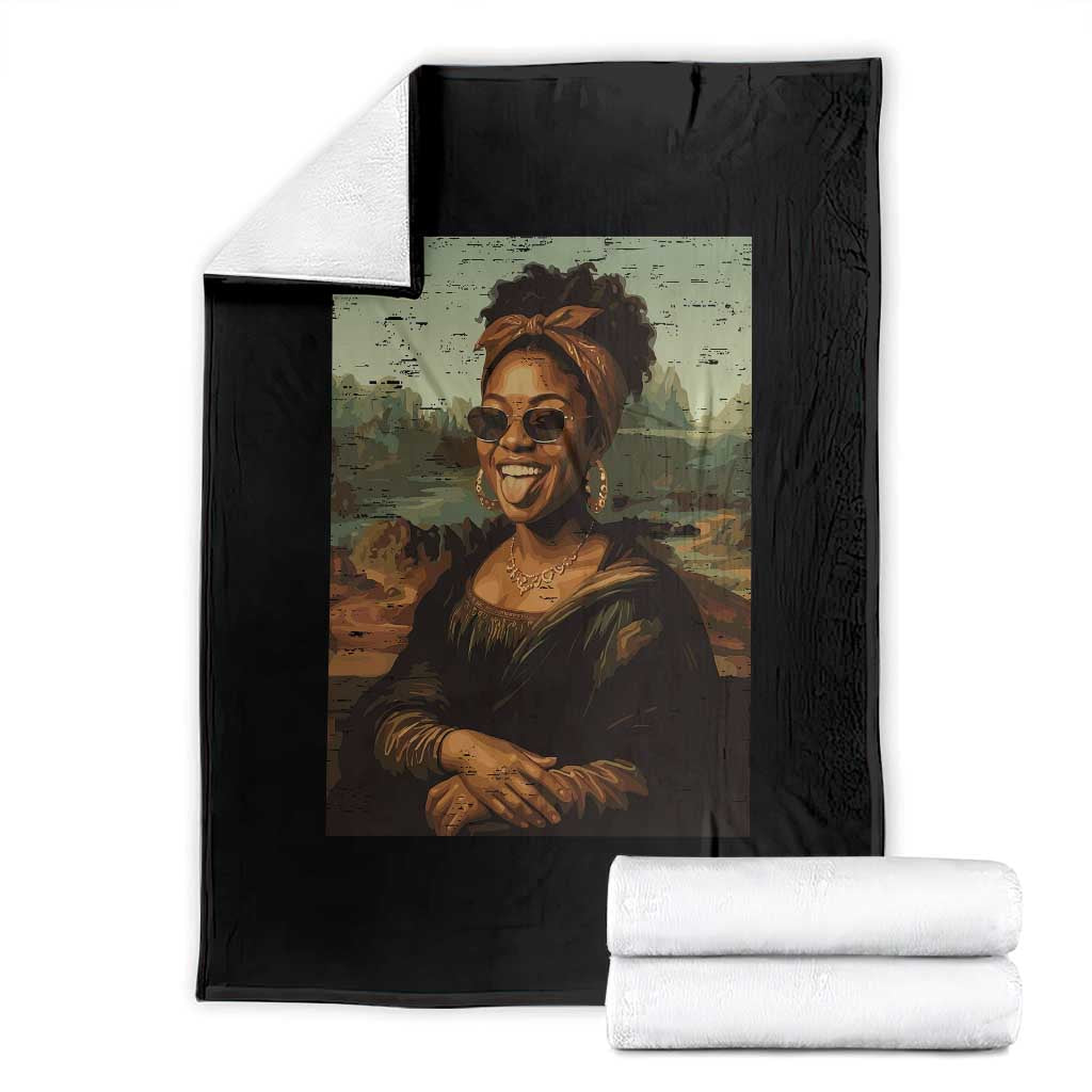 Modern Black Mona Lisa Headwrap Sunglasses Parody Throw Blanket Trendy Urban Fine Art Portrait Graphic