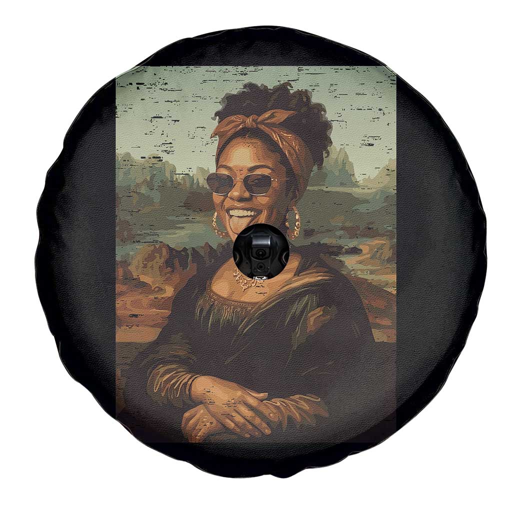 Modern Black Mona Lisa Headwrap Sunglasses Parody Spare Tire Cover Trendy Urban Fine Art Portrait Graphic