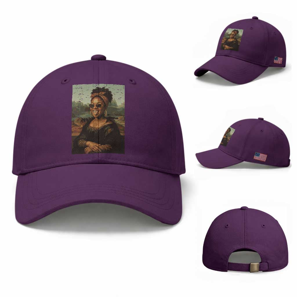 Modern Black Mona Lisa Headwrap Sunglasses Parody Baseball Cap Trendy Urban Fine Art Portrait Graphic
