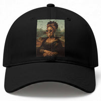 Modern Black Mona Lisa Headwrap Sunglasses Parody Baseball Cap Trendy Urban Fine Art Portrait Graphic