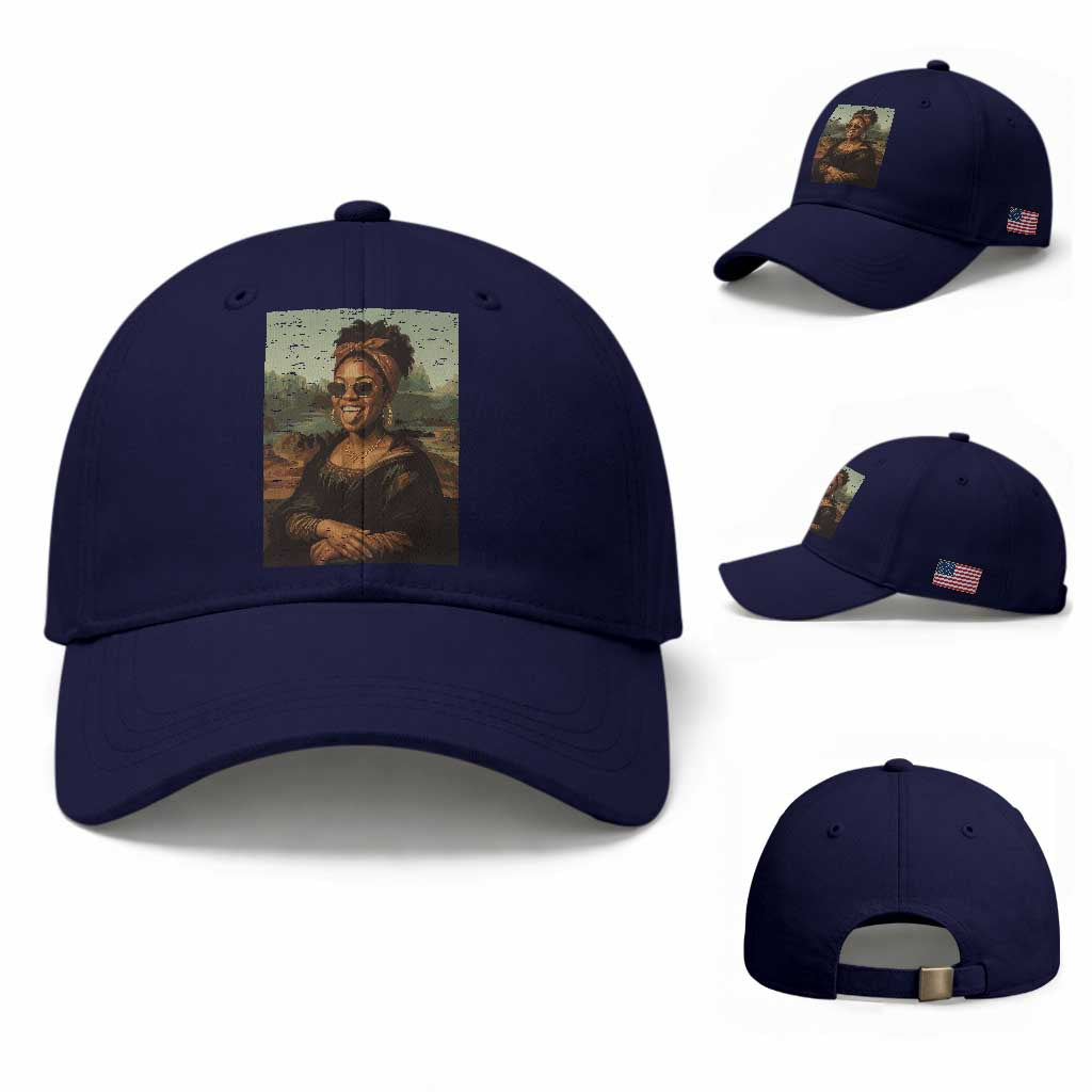 Modern Black Mona Lisa Headwrap Sunglasses Parody Baseball Cap Trendy Urban Fine Art Portrait Graphic