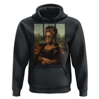 Modern Black Mona Lisa Headwrap Sunglasses Parody Hoodie Trendy Urban Fine Art Portrait Graphic
