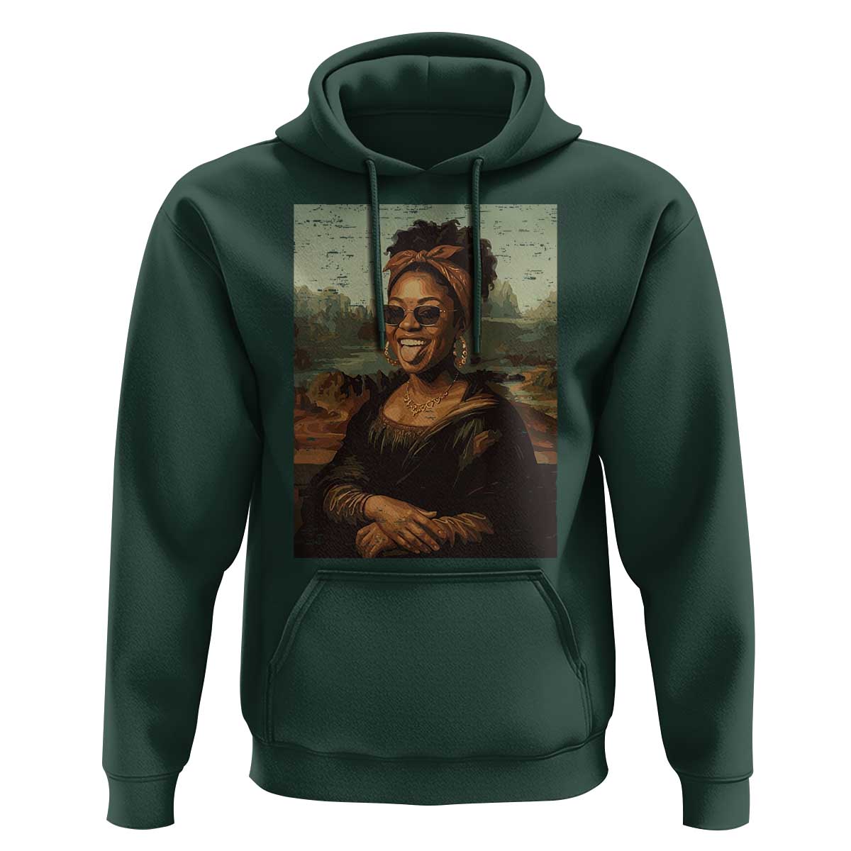 Modern Black Mona Lisa Headwrap Sunglasses Parody Hoodie Trendy Urban Fine Art Portrait Graphic