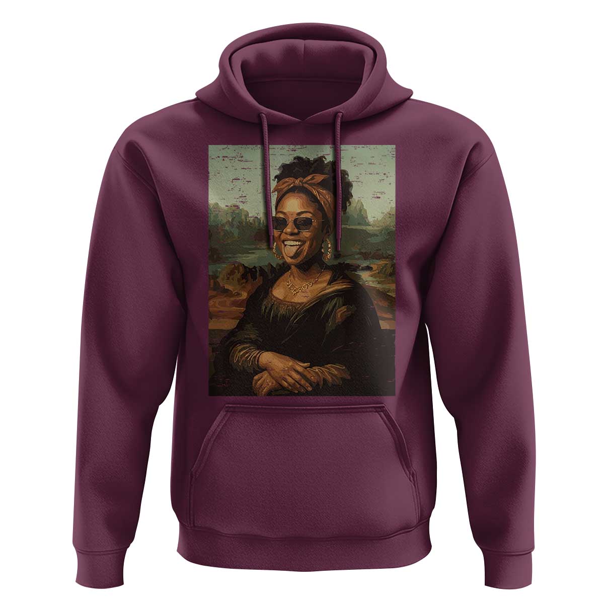 Modern Black Mona Lisa Headwrap Sunglasses Parody Hoodie Trendy Urban Fine Art Portrait Graphic