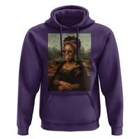 Modern Black Mona Lisa Headwrap Sunglasses Parody Hoodie Trendy Urban Fine Art Portrait Graphic