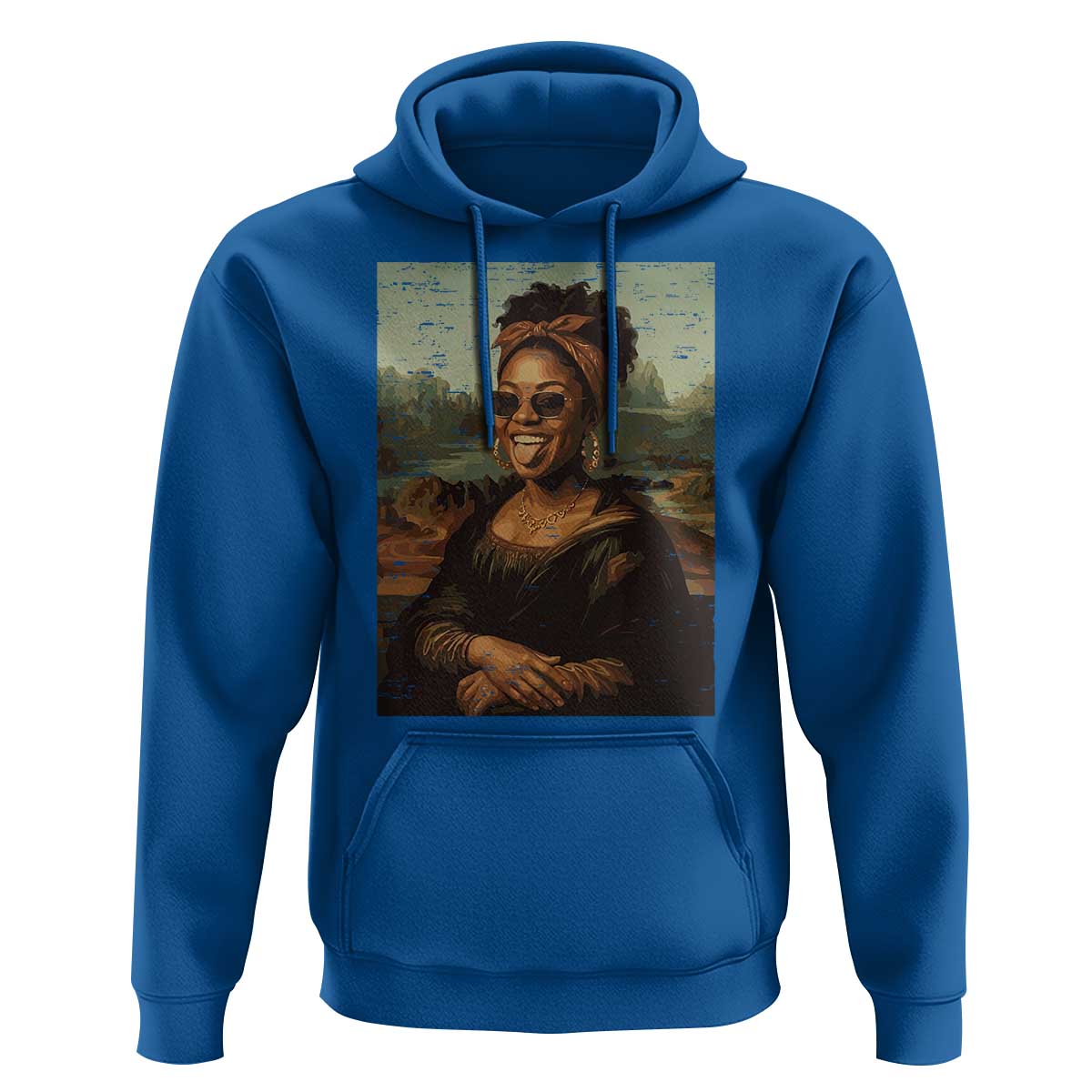 Modern Black Mona Lisa Headwrap Sunglasses Parody Hoodie Trendy Urban Fine Art Portrait Graphic