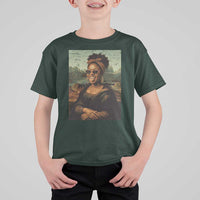 Modern Black Mona Lisa Headwrap Sunglasses Parody T Shirt For Kid Trendy Urban Fine Art Portrait Graphic