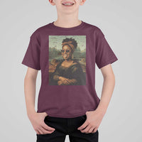Modern Black Mona Lisa Headwrap Sunglasses Parody T Shirt For Kid Trendy Urban Fine Art Portrait Graphic