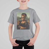 Modern Black Mona Lisa Headwrap Sunglasses Parody T Shirt For Kid Trendy Urban Fine Art Portrait Graphic