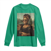 Modern Black Mona Lisa Headwrap Sunglasses Parody Long Sleeve Shirt Trendy Urban Fine Art Portrait Graphic