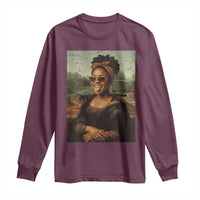 Modern Black Mona Lisa Headwrap Sunglasses Parody Long Sleeve Shirt Trendy Urban Fine Art Portrait Graphic