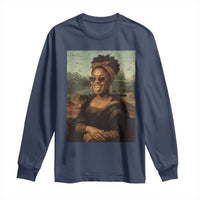 Modern Black Mona Lisa Headwrap Sunglasses Parody Long Sleeve Shirt Trendy Urban Fine Art Portrait Graphic