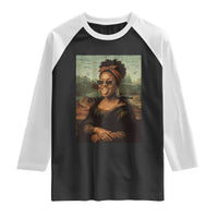 Modern Black Mona Lisa Headwrap Sunglasses Parody Raglan Shirt Trendy Urban Fine Art Portrait Graphic