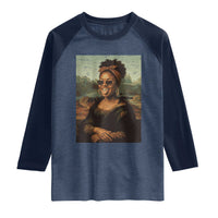Modern Black Mona Lisa Headwrap Sunglasses Parody Raglan Shirt Trendy Urban Fine Art Portrait Graphic