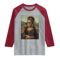 Modern Black Mona Lisa Headwrap Sunglasses Parody Raglan Shirt Trendy Urban Fine Art Portrait Graphic