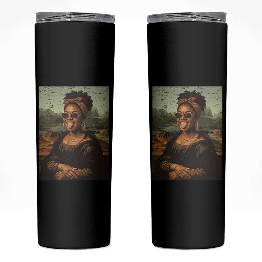 Modern Black Mona Lisa Headwrap Sunglasses Parody Skinny Tumbler Trendy Urban Fine Art Portrait Graphic