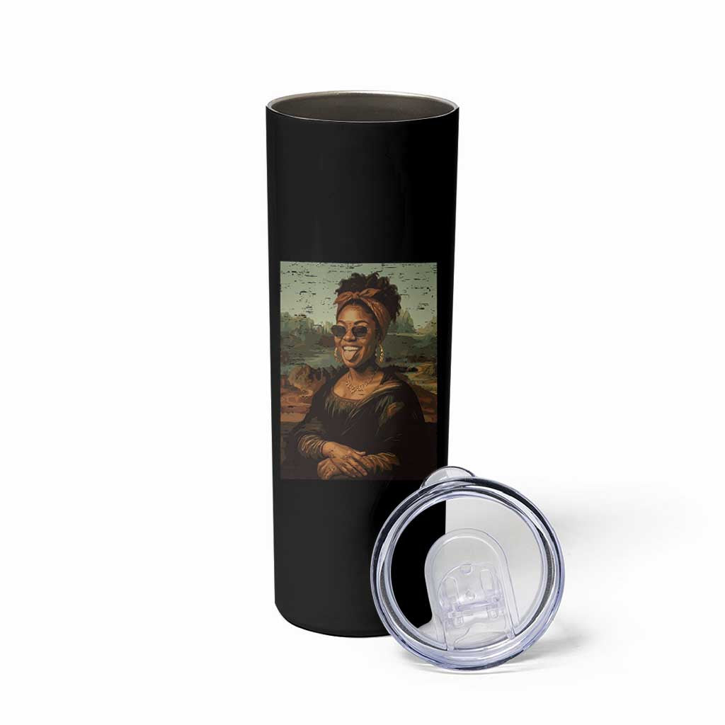 Modern Black Mona Lisa Headwrap Sunglasses Parody Skinny Tumbler Trendy Urban Fine Art Portrait Graphic
