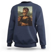 Modern Black Mona Lisa Headwrap Sunglasses Parody Sweatshirt Trendy Urban Fine Art Portrait Graphic