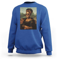 Modern Black Mona Lisa Headwrap Sunglasses Parody Sweatshirt Trendy Urban Fine Art Portrait Graphic