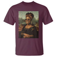 Modern Black Mona Lisa Headwrap Sunglasses Parody T Shirt Trendy Urban Fine Art Portrait Graphic