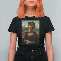 Modern Black Mona Lisa Headwrap Sunglasses Parody T Shirt For Women Trendy Urban Fine Art Portrait Graphic
