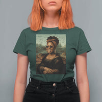 Modern Black Mona Lisa Headwrap Sunglasses Parody T Shirt For Women Trendy Urban Fine Art Portrait Graphic