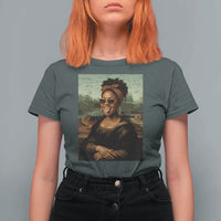Modern Black Mona Lisa Headwrap Sunglasses Parody T Shirt For Women Trendy Urban Fine Art Portrait Graphic