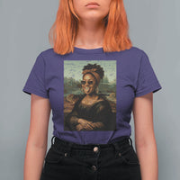 Modern Black Mona Lisa Headwrap Sunglasses Parody T Shirt For Women Trendy Urban Fine Art Portrait Graphic