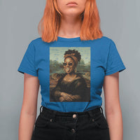 Modern Black Mona Lisa Headwrap Sunglasses Parody T Shirt For Women Trendy Urban Fine Art Portrait Graphic