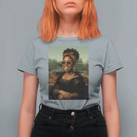 Modern Black Mona Lisa Headwrap Sunglasses Parody T Shirt For Women Trendy Urban Fine Art Portrait Graphic