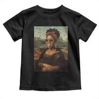 Modern Black Mona Lisa Headwrap Sunglasses Parody Toddler T Shirt Trendy Urban Fine Art Portrait Graphic