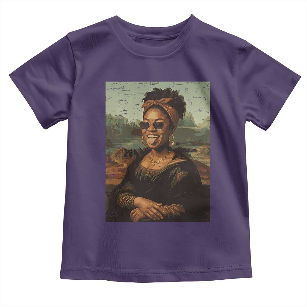 Modern Black Mona Lisa Headwrap Sunglasses Parody Toddler T Shirt Trendy Urban Fine Art Portrait Graphic